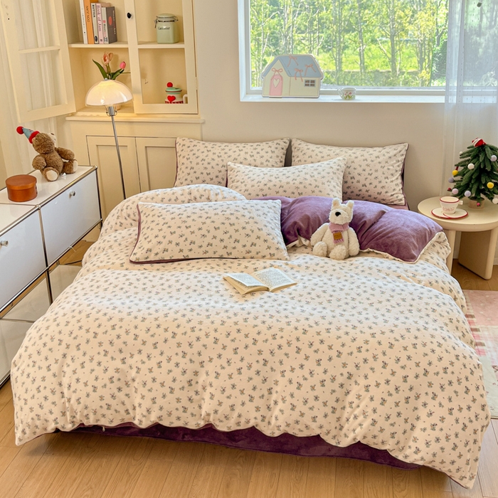 91家纺网 家纺一手货源 找家纺 玉海棠家纺 2025新款A类加厚牛奶绒印花四件套 繁花似梦