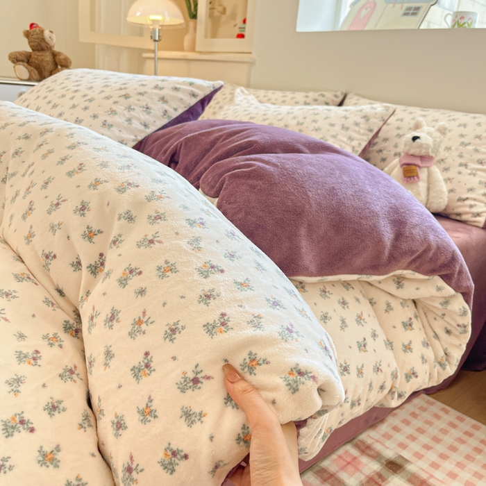 91家纺网 家纺一手货源 找家纺 玉海棠家纺 2025新款A类加厚牛奶绒印花四件套 繁花似梦