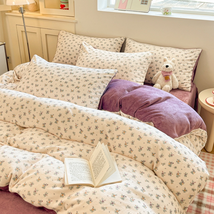 91家纺网 家纺一手货源 找家纺 玉海棠家纺 2025新款A类加厚牛奶绒印花四件套 繁花似梦