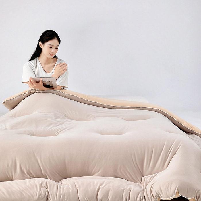 91家纺网 家纺一手货源 找家纺 亿莱鑫 2025新款A类亲肤深睡眠控温抑菌被子被芯冬被 卡其色