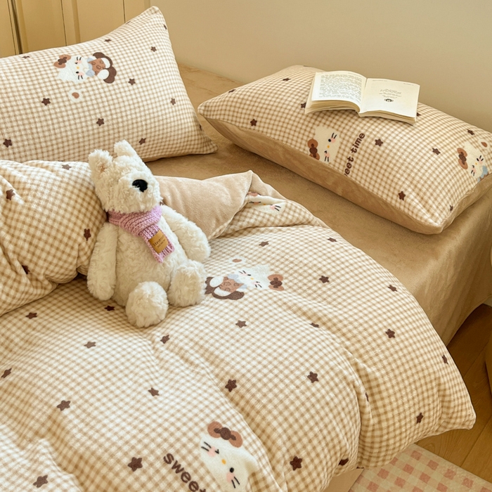 91家纺网 家纺一手货源 找家纺 玉海棠家纺 2025新款A类加厚牛奶绒印花四件套 可可猫星