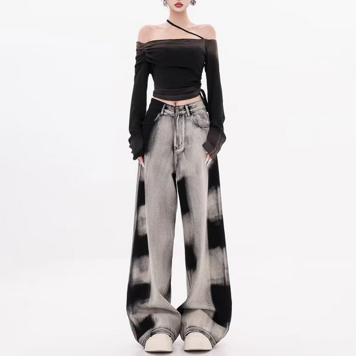 91家纺网 家纺一手货源 找家纺 （总）洛兰沙家居馆【只代发】【只代发】 2025新款只代发 美式复古扎染渐变牛仔裤女2025春秋季新款百搭高腰显瘦阔腿拖地裤批发13