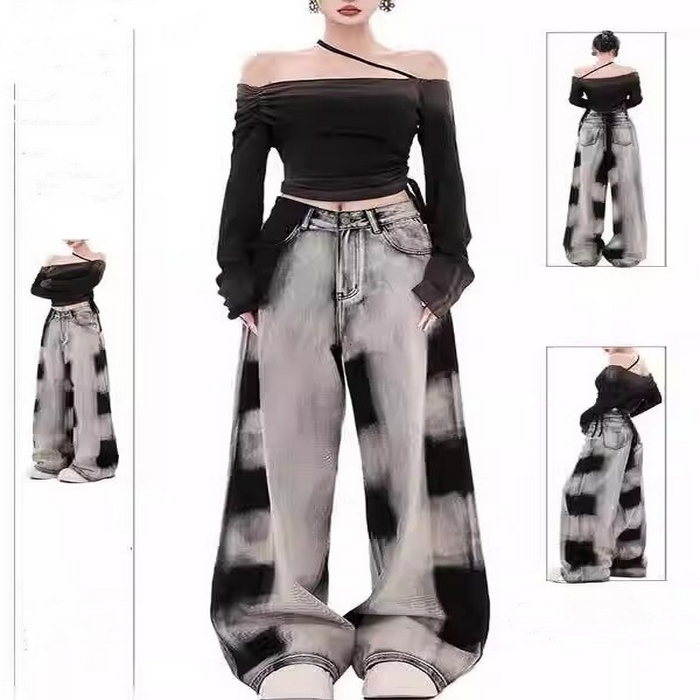 91家纺网 家纺一手货源 找家纺 （总）洛兰沙家居馆【只代发】【只代发】 2025新款只代发 美式复古扎染渐变牛仔裤女2025春秋季新款百搭高腰显瘦阔腿拖地裤批发13