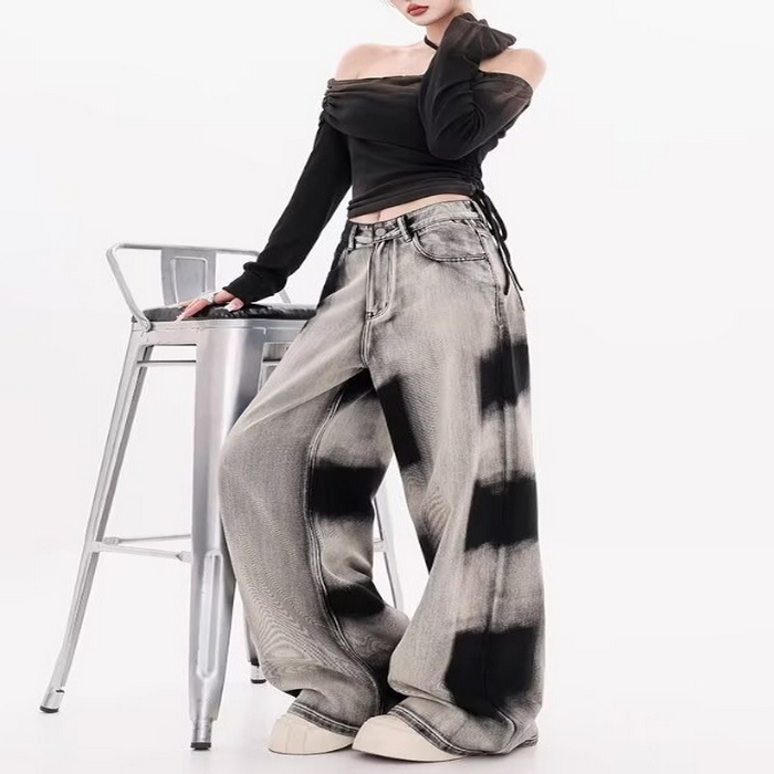 91家纺网 家纺一手货源 找家纺 （总）洛兰沙家居馆【只代发】【只代发】 2025新款只代发 美式复古扎染渐变牛仔裤女2025春秋季新款百搭高腰显瘦阔腿拖地裤批发13