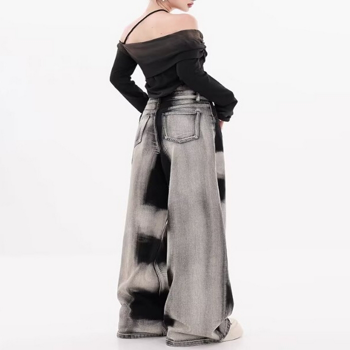 91家纺网 家纺一手货源 找家纺 （总）洛兰沙家居馆【只代发】【只代发】 2025新款只代发 美式复古扎染渐变牛仔裤女2025春秋季新款百搭高腰显瘦阔腿拖地裤批发13