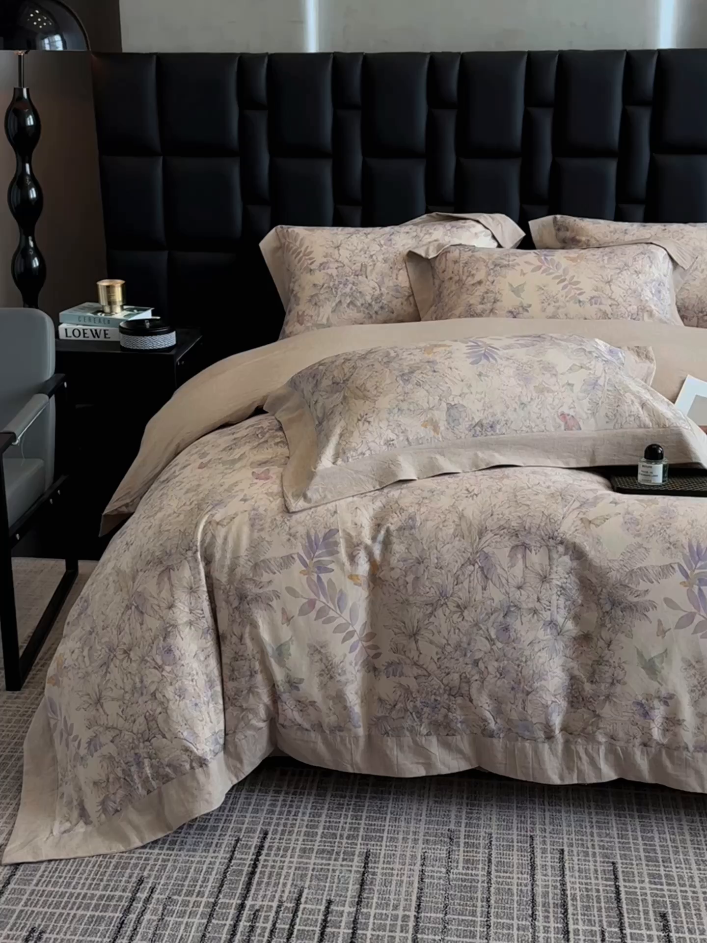 91家纺网 家纺一手货源 找家纺 家居1号 2025新款四季款活性数码印花 纯棉亚麻四件套 青逸花蝶-紫色