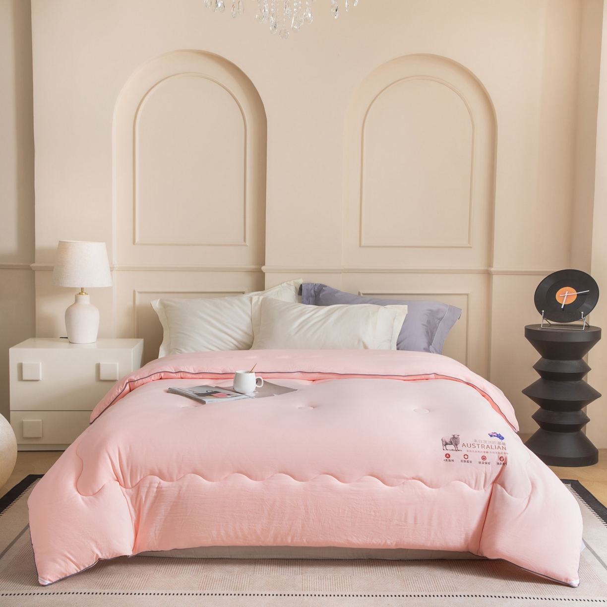 紫乐家纺 2025新款水洗棉澳洲羊毛被秋冬保暖款被子被芯春秋被加厚保暖冬被 玉色