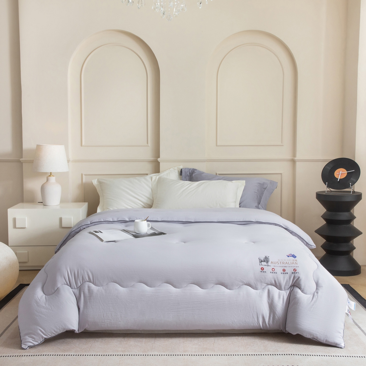 紫乐家纺 2025新款水洗棉澳洲羊毛被秋冬保暖款被子被芯春秋被加厚保暖冬被 灰色