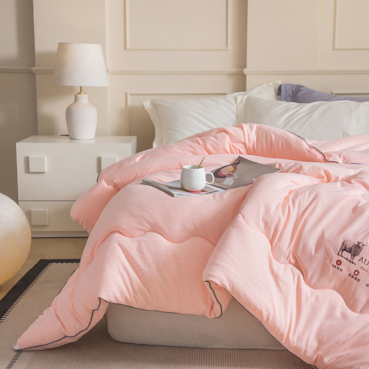 91家纺网 家纺一手货源 找家纺 紫乐家纺 2025新款水洗棉澳洲羊毛被秋冬保暖款被子被芯春秋被加厚保暖冬被 玉色