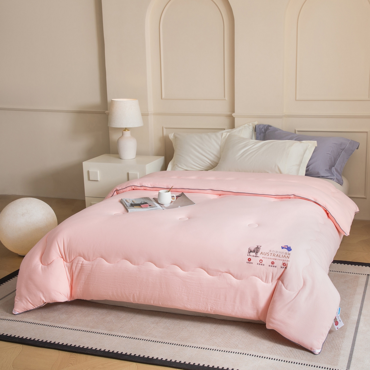 91家纺网 家纺一手货源 找家纺 紫乐家纺 2025新款水洗棉澳洲羊毛被秋冬保暖款被子被芯春秋被加厚保暖冬被 玉色