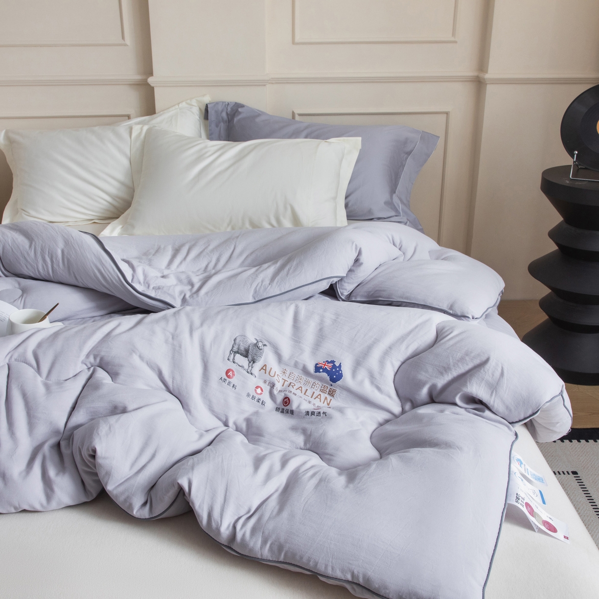 91家纺网 家纺一手货源 找家纺 紫乐家纺 2025新款水洗棉澳洲羊毛被秋冬保暖款被子被芯春秋被加厚保暖冬被 灰色