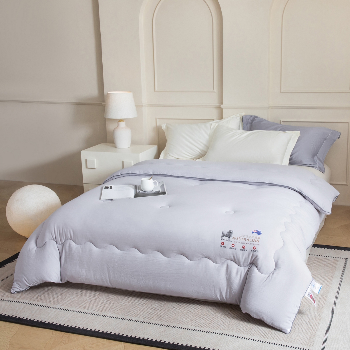 91家纺网 家纺一手货源 找家纺 紫乐家纺 2025新款水洗棉澳洲羊毛被秋冬保暖款被子被芯春秋被加厚保暖冬被 灰色