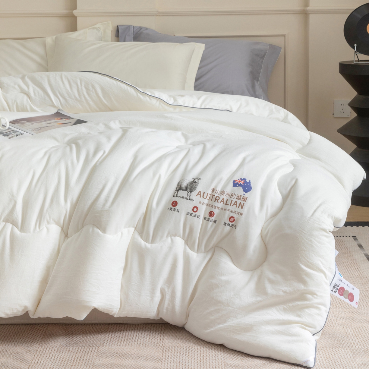 91家纺网 家纺一手货源 找家纺 紫乐家纺 2025新款水洗棉澳洲羊毛被秋冬保暖款被子被芯春秋被加厚保暖冬被 白色