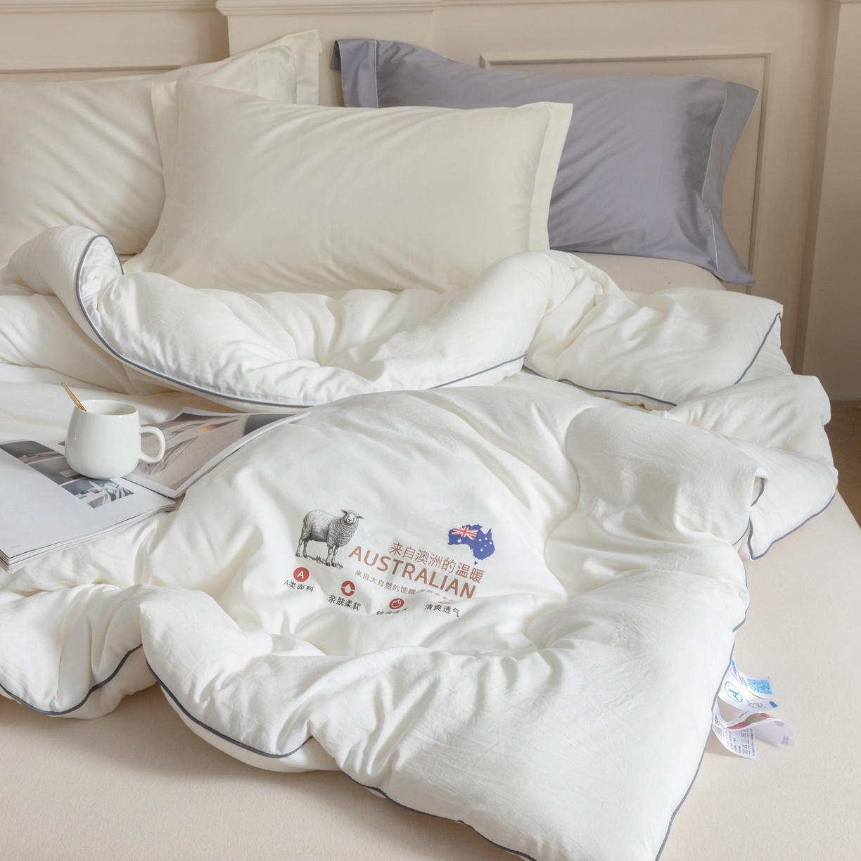 91家纺网 家纺一手货源 找家纺 紫乐家纺 2025新款水洗棉澳洲羊毛被秋冬保暖款被子被芯春秋被加厚保暖冬被 白色