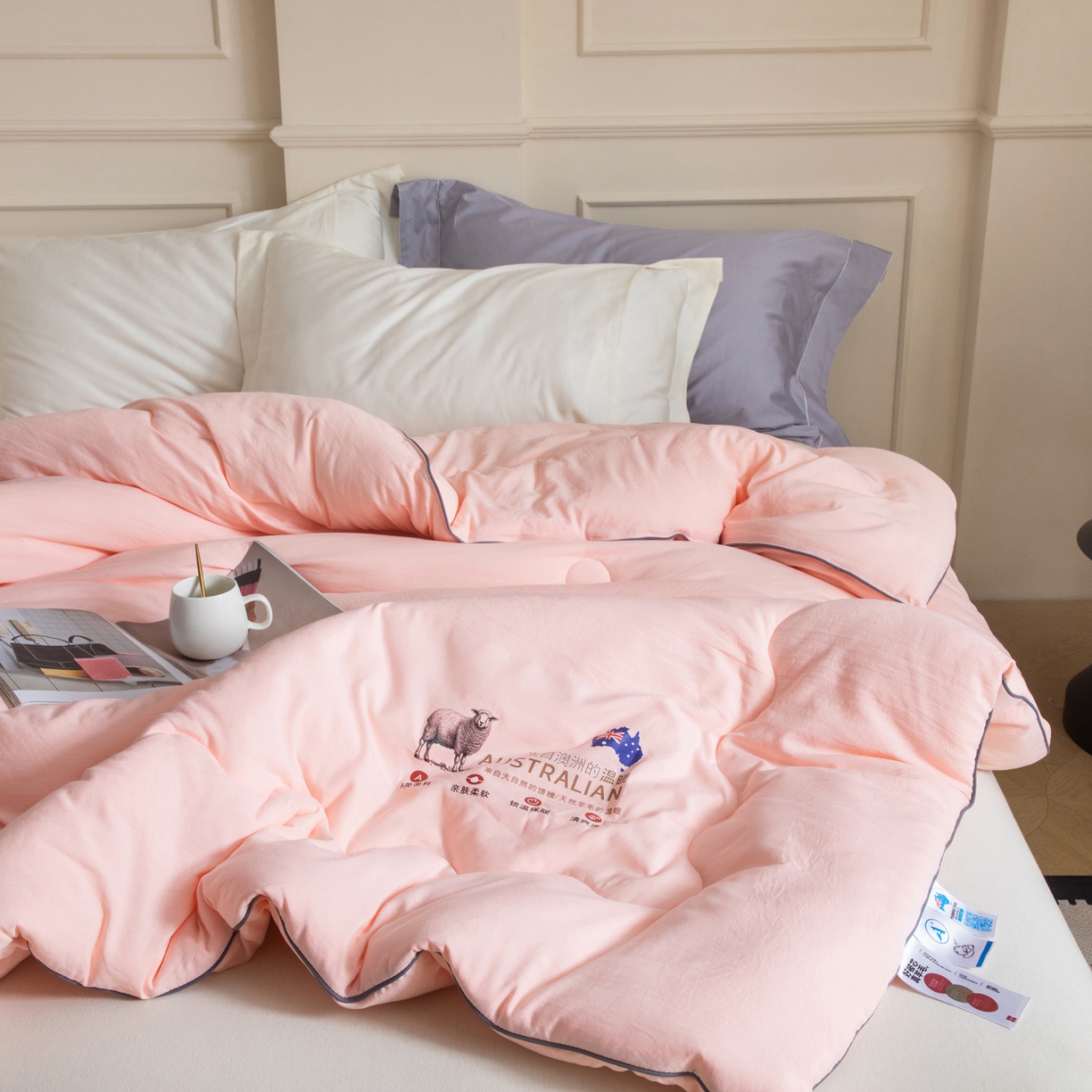 91家纺网 家纺一手货源 找家纺 紫乐家纺 2025新款水洗棉澳洲羊毛被秋冬保暖款被子被芯春秋被加厚保暖冬被 玉色