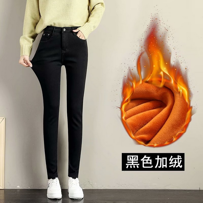 91家纺网 家纺一手货源 找家纺 （总）洛兰沙家居馆【只代发】【只代发】 2025新款只代发 加绒牛仔裤新款韩版显瘦高腰紧身小脚裤加厚九分带绒长裤批发15