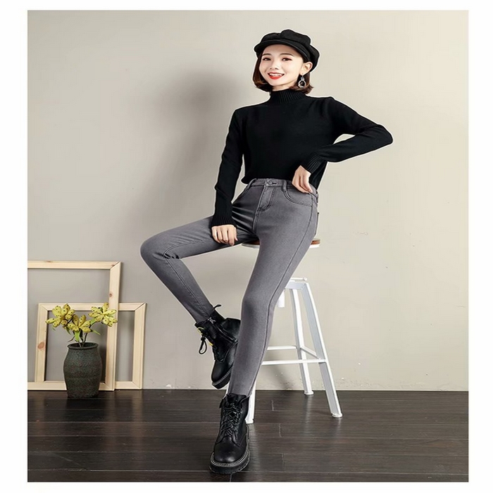 91家纺网 家纺一手货源 找家纺 （总）洛兰沙家居馆【只代发】【只代发】 2025新款只代发 加绒牛仔裤新款韩版显瘦高腰紧身小脚裤加厚九分带绒长裤批发15