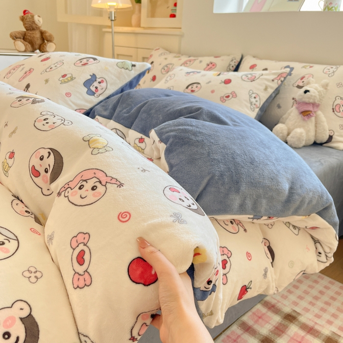 91家纺网 家纺一手货源 找家纺 玉海棠家纺 2025新款A类加厚牛奶绒印花四件套 小小新