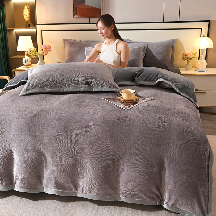 小叮当家纺仓储工厂店 2025新款高克重8.5斤牛奶绒烂花绒雕花绒四件套 雕花-流星-灰色