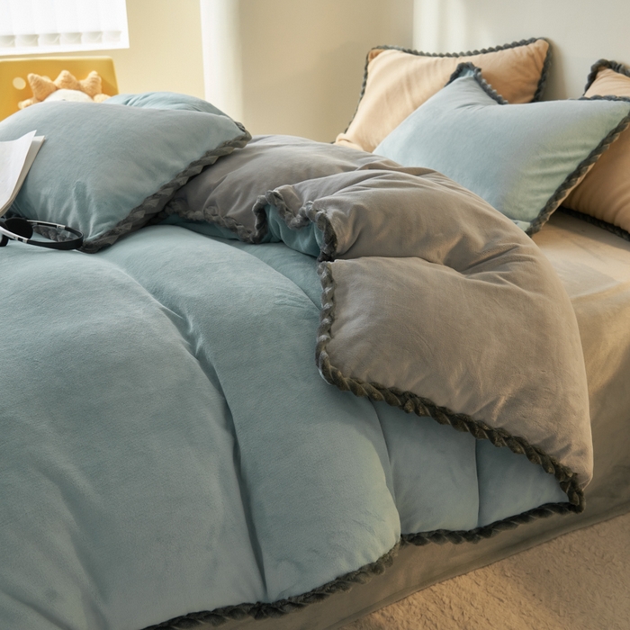 91家纺网 家纺一手货源 找家纺 晨曦家纺 2025新款加厚高克重230克日系简约小包边牛奶绒单被套 简约-宾利蓝灰