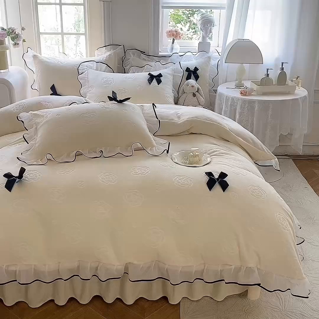 91家纺网 家纺一手货源 找家纺 逸尚阁 2025新款雕花牛奶绒绒梦恋四件套 绒梦恋-可可黄