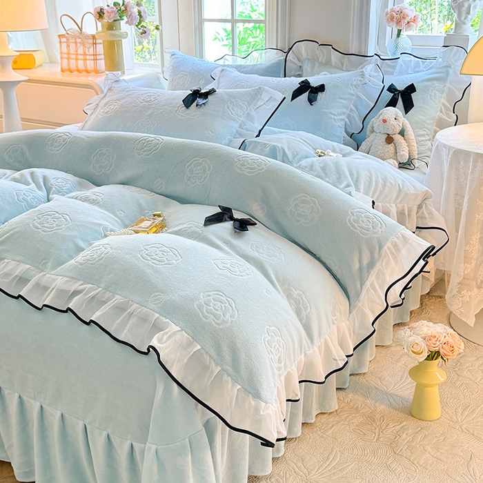 逸尚阁 2025新款雕花牛奶绒绒梦恋四件套 绒梦恋-奶蓝色