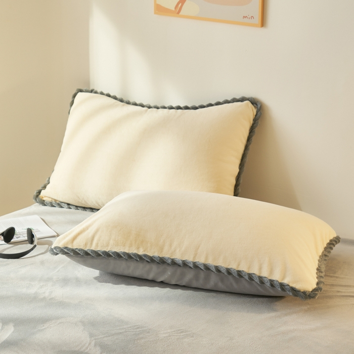 91家纺网 家纺一手货源 找家纺 晨曦家纺 2025新款加厚高克重230克日系简约小包边牛奶绒单被套 简约-奶黄