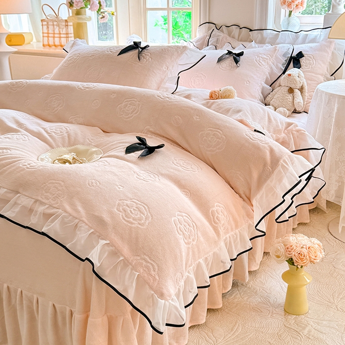 逸尚阁 2025新款雕花牛奶绒绒梦恋四件套 绒梦恋-奶昔粉