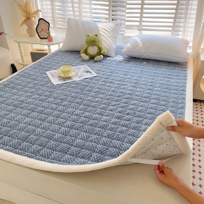 91家纺网 家纺一手货源 找家纺 小叮当家纺仓储工厂店 2025新款绒薄垫系列床护垫床垫垫子-薄垫绒系列 薄垫绒蓝灰