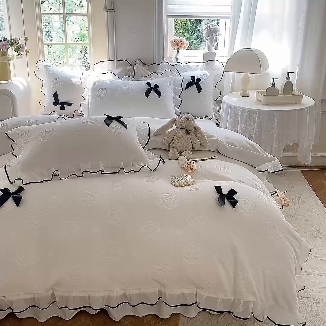 91家纺网 家纺一手货源 找家纺 逸尚阁 2025新款雕花牛奶绒绒梦恋四件套 绒梦恋-牛奶白