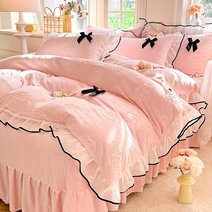 逸尚阁 2025新款雕花牛奶绒绒梦恋四件套 绒梦恋-樱花粉