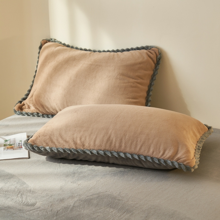 91家纺网 家纺一手货源 找家纺 晨曦家纺 2025新款加厚高克重230克日系简约小包边牛奶绒单被套 简约-深咖灰