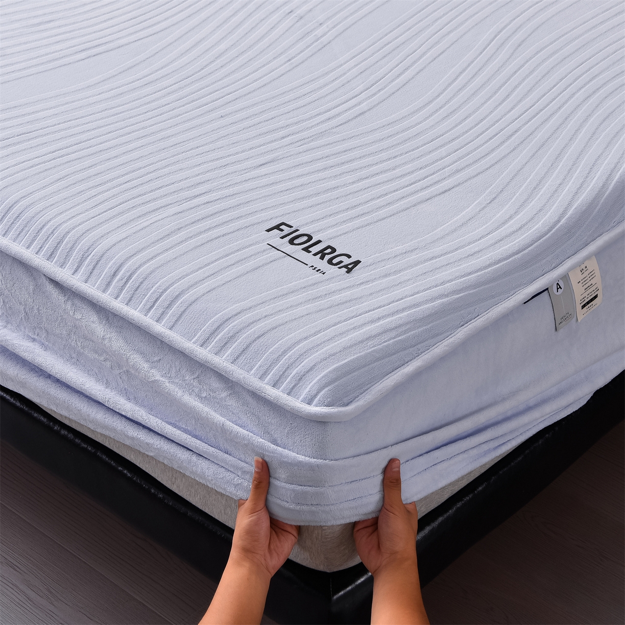 91家纺网 家纺一手货源 找家纺 金鹰 2025新款剪花复合加厚牛奶绒床笠席梦思保护套床垫套 曲线-天蓝