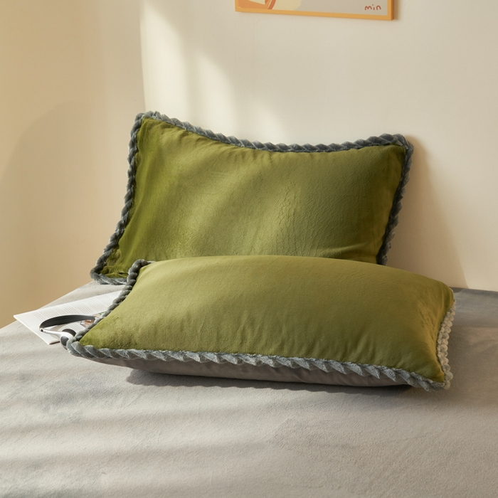 91家纺网 家纺一手货源 找家纺 晨曦家纺 2025新款加厚高克重230克日系简约小包边牛奶绒单被套 简约-深绿灰