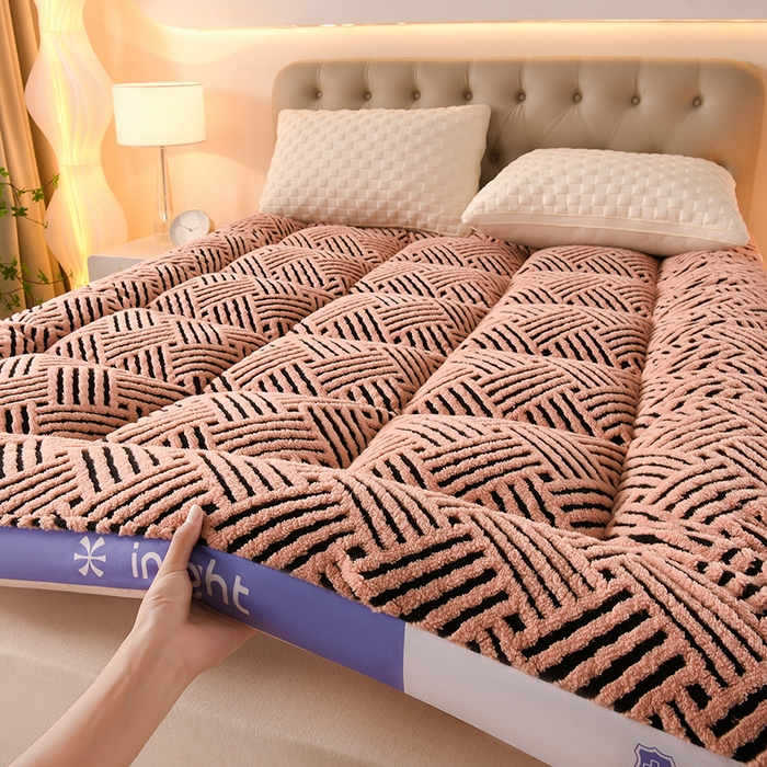 小叮当家纺仓储工厂店 2025新款亲肤舒适缦沙绒系列床垫垫子-缦沙绒 紫边豆沙