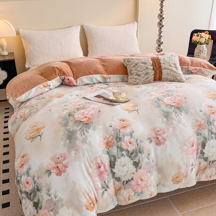 91家纺网 家纺一手货源 找家纺 金盛纺 2025新款高克重牛奶绒印花系列单被套(可定制) 墨染