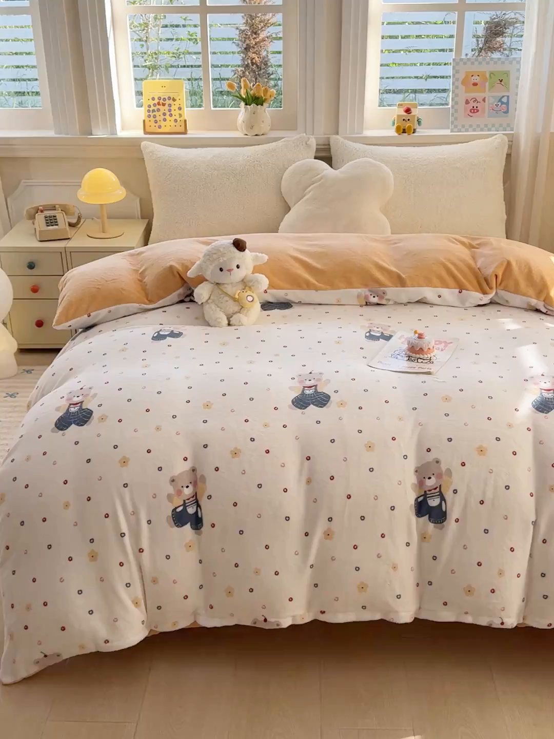 91家纺网 家纺一手货源 找家纺 金盛纺 2025新款高克重牛奶绒印花系列单被套(可定制) 熊熊乐园