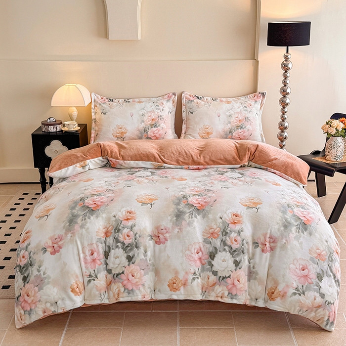 91家纺网 家纺一手货源 找家纺 （总）金盛纺 2025新款高克重牛奶绒印花系列四件套(可定制)