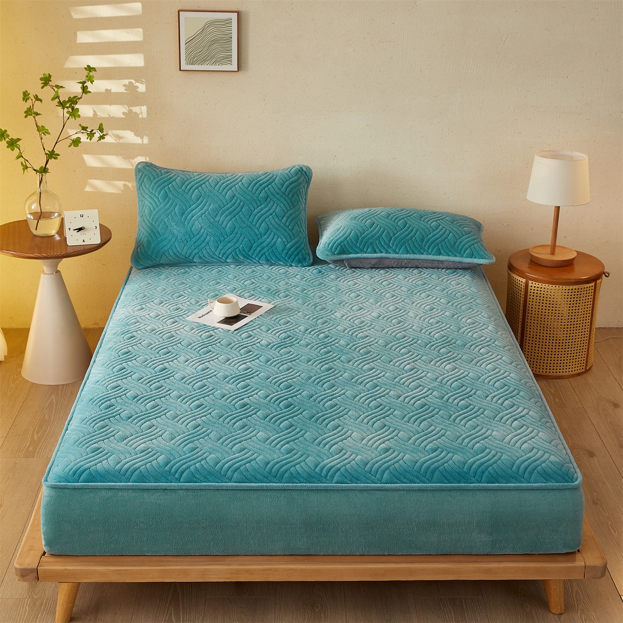 91家纺网 家纺一手货源 找家纺 金鹰 2025新款A类牛奶绒云眠绒夹棉床笠牛奶绒床笠席梦思保护套床垫套 雾兰