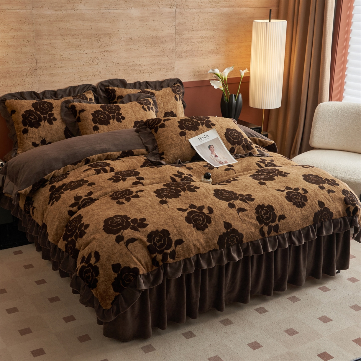 91家纺网 家纺一手货源 找家纺 （总）金鹰 2025新款A类兔毛绒夹棉床裙四件套加厚牛奶绒四件套