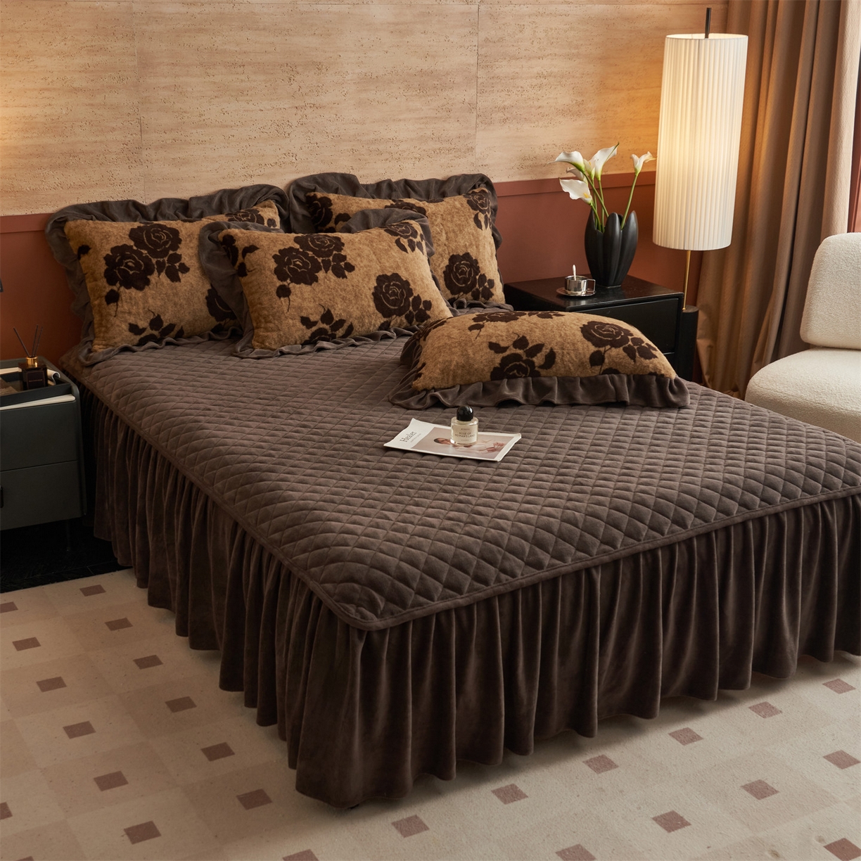 91家纺网 家纺一手货源 找家纺 （总）金鹰 2025新款A类兔毛绒夹棉床裙四件套加厚牛奶绒四件套