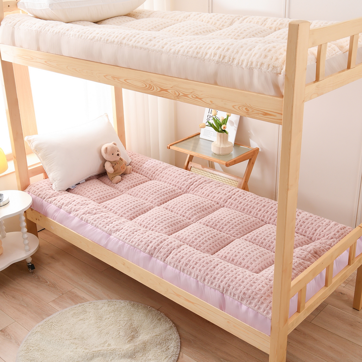 小叮当家纺仓储工厂店 2025新款A类提花牛奶绒塔芙绒单床垫床垫单品跨境-方格 学生床 方格浅粉