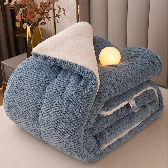 小叮当家纺仓储工厂店 2025新款亲肤舒适提花双面绒冬被被子被芯-双面绒 双面绒蓝灰