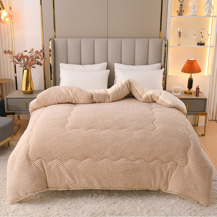 91家纺网 家纺一手货源 找家纺 小叮当家纺仓储工厂店 2025新款亲肤舒适提花双面绒冬被被子被芯-双面绒 双面绒卡其