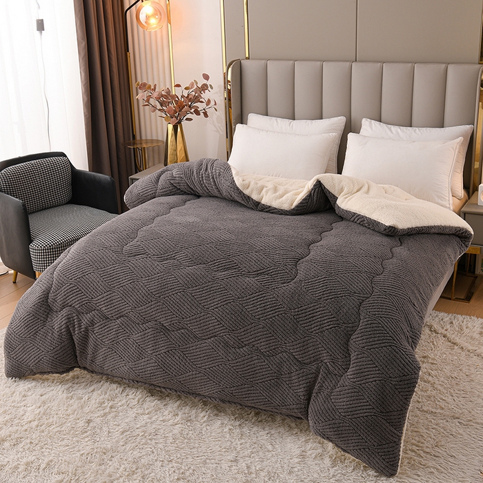 91家纺网 家纺一手货源 找家纺 小叮当家纺仓储工厂店 2025新款亲肤舒适提花双面绒冬被被子被芯-双面绒 双面绒深灰