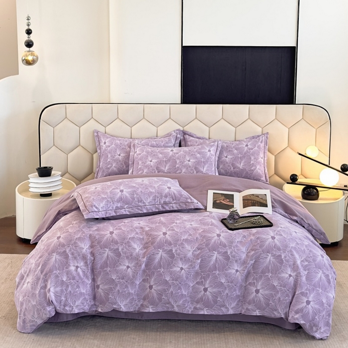 91家纺网 家纺一手货源 找家纺 雲归梦 2025新款纯棉加厚磨毛多规格磨毛四件套 浮萍紫