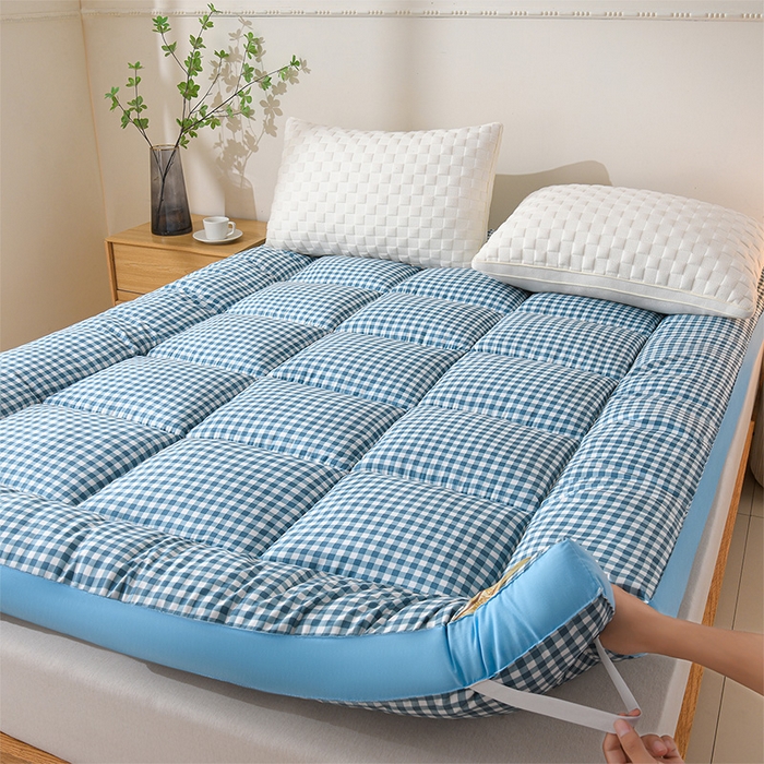 小叮当家纺仓储工厂店 2025新款亲肤舒适格子床垫垫子床褥 格子床垫-蓝格