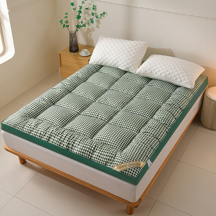 91家纺网 家纺一手货源 找家纺 小叮当家纺仓储工厂店 2025新款亲肤舒适格子床垫垫子床褥 格子床垫-绿格