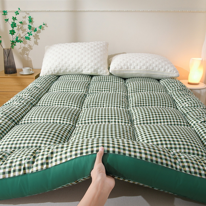 91家纺网 家纺一手货源 找家纺 小叮当家纺仓储工厂店 2025新款亲肤舒适格子床垫垫子床褥 格子床垫-绿格