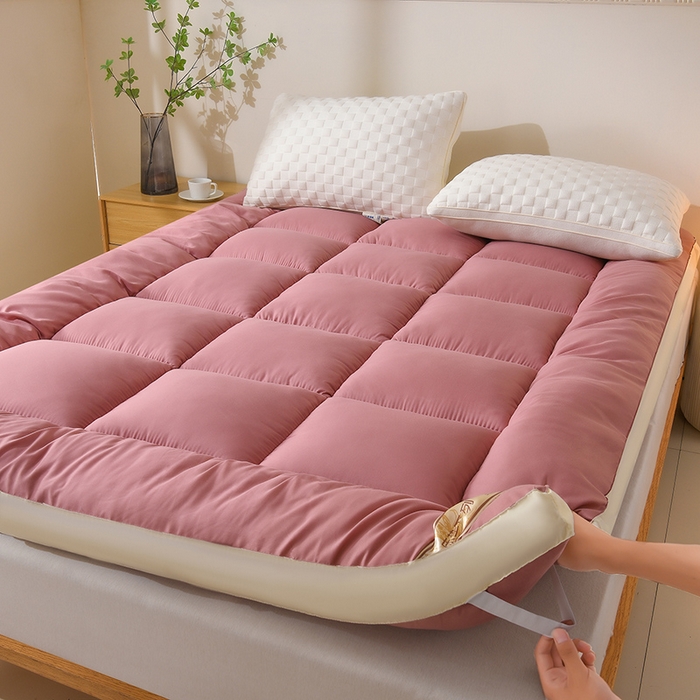 91家纺网 家纺一手货源 找家纺 小叮当家纺仓储工厂店 2025新款亲肤舒适黄边立体床垫床褥 黄边豆沙